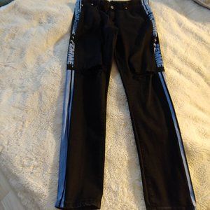 BLACK HOMME + FEMME DISTRESSED JEAN TESLA DENIM WITH BLUE GRADIENT SIZE 40